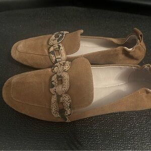 Sanctuary suede loafer (camel with leopard detail). Size 6.5.